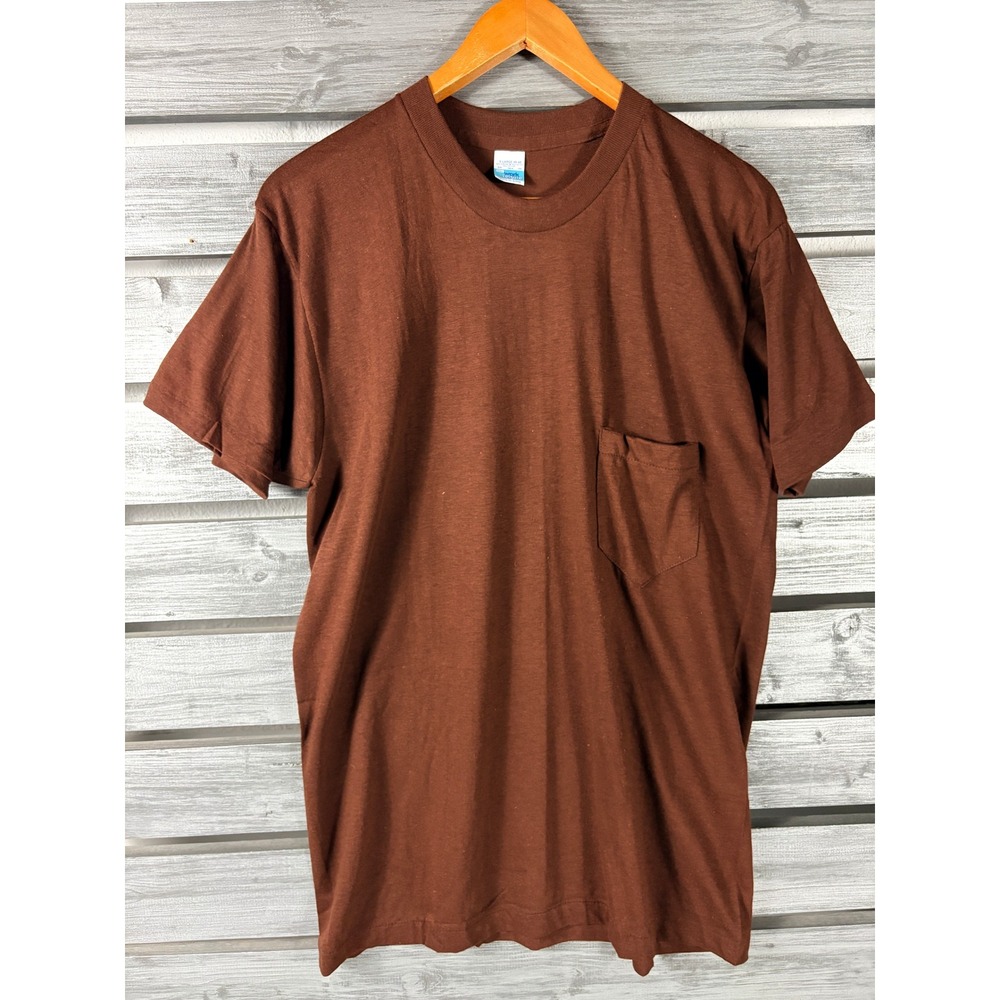 Vintage Sears Work Leisure Pocket T-Shirt Brown XL/L Single Stitch S/S 70s EUC
